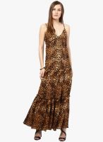 MBE Brown Colored Printed Maxi Dress