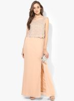 MEEE Peach Colored Solid Maxi Dress