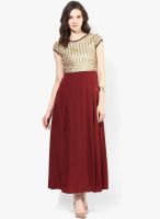 MEEE Wine Colored Embellished Maxi Dress