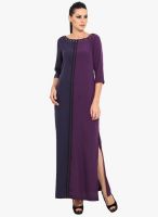 Pera Doce Navy Blue Colored Solid Maxi Dress
