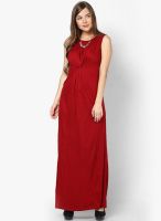 Pera Doce Red Colored Solid Maxi Dress