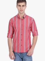 Slub Striped Red Casual Shirt