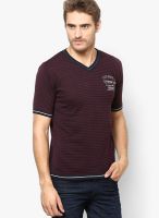 Wilkins & Tuscany Maroon Printed V Neck T-Shirts