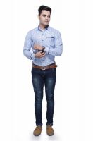 Jads Men's Graphic Print Casual Light Blue, Blue Shirt