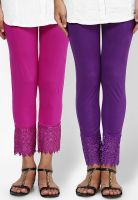 La Firangi Viscose Lycra Rani And Purple Pack Of 2 Lace Palazzo