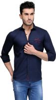 Nexq Men's Solid Casual Dark Blue Shirt
