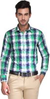 Ausy Men's Checkered Casual Green, Blue Shirt