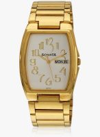 Sonata Ng7998ym02 Golden/White Analog Watch