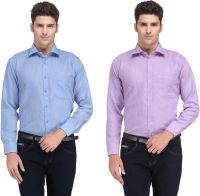 Ausy Men's Solid Formal Purple, Yellow Shirt(Pack of 2)