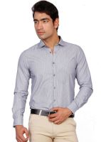 D'INDIAN CLUB Men's Striped Formal Grey Shirt