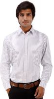 Elite Formals Men's Striped Formal White Shirt