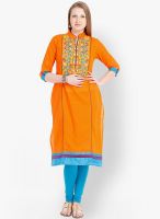 Folklore Orange Embroidered Kurta