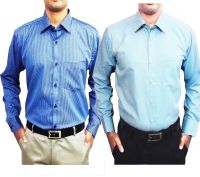 Shine Shirts Men's Striped Formal Blue Shirt(Pack of 2)