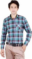 Zrestha Men's Checkered Formal Green Shirt