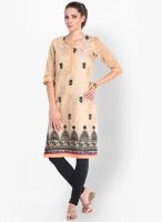 Folklore Beige Embroidered Kurtas