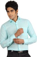 Nexq Men's Solid Formal Linen Blue Shirt