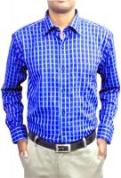 Shine Shirts Men's Checkered Formal Dark Blue Shirt