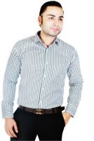 Spaky Men's Striped Formal Green Shirt