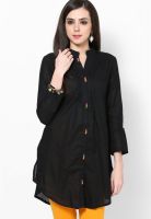 Span Black Solid Kurtis