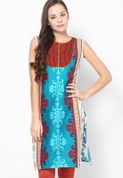 Span Blue Embroidered Kurta