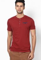 Wrangler Maroon Solid Henley T-Shirt