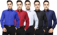 Yuva Men's Solid Formal Blue, Maroon, Light Blue, Black, Dark Blue Shirt(Pack of 5)