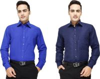 Yuva Men's Solid Formal Blue, Dark Blue Shirt(Pack of 2)
