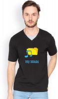 Campus Sutra Solid Men's V-neck Black T-Shirt