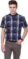 GIVO Men's Checkered Formal Linen Blue Shirt