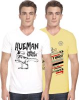 Hueman Printed Men's V-neck Multicolor T-Shirt(Pack of 2)