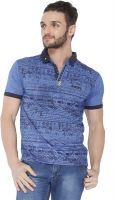 Jazzup Printed Men's Polo Neck Blue T-Shirt