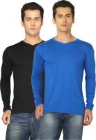Joke Tees Solid Men's V-neck Black, Blue T-Shirt(Pack of 2)