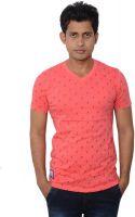 Lampara Polka Print Men's V-neck Red T-Shirt