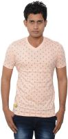 Lampara Polka Print Men's V-neck White T-Shirt