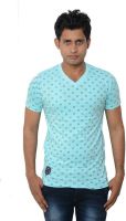 Lampara Polka Print Men's V-neck Blue T-Shirt