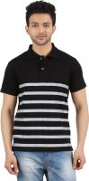 MA Striped Men's Polo Neck Black T-Shirt