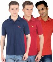 PRO Lapes Solid Men's Polo Neck Multicolor T-Shirt(Pack of 3)