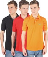 PRO Lapes Solid Men's Polo Neck Multicolor T-Shirt(Pack of 3)