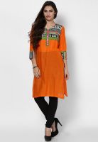 Span Orange Printed Kurta