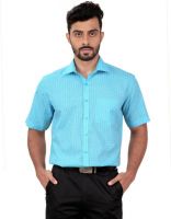 Zeal Men's Checkered Formal Linen Light Blue Shirt