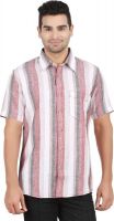 ALLTIMES Men's Striped Casual Linen Beige, Red Shirt
