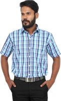 Grhk Men's Checkered Casual Blue Shirt