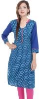 Gulmohar Jaipur Printed Women's Straight Kurta(Blue)