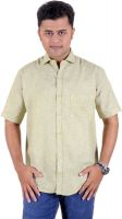 Horse Villa Men's Solid Casual Linen Green Shirt Horse Villa Men's Solid Casual Linen Green Shirt