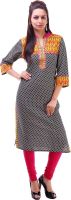 Krishnam Printed Women's Straight Kurta(Black)