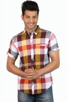 Le Tailor Men's Striped Casual Maroon, Red Shirt