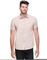 Scapes Men's Solid Casual Beige Shirt