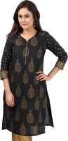 Sohniye Printed Women's Straight Kurta(Black)