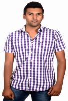 Sting Men's Checkered Casual White, Purple Shirt