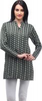 Stylistry Geometric Print Women's Straight Kurta(Grey, Green)
